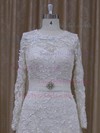 Ivory A-line Scoop Neck Tulle Appliques Lace Long Sleeve Wedding Dress #LDB00021807