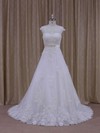Scoop Neck Chapel Train White Tulle Appliques Lace Online Wedding Dress #LDB00021814