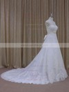 Scoop Neck Chapel Train White Tulle Appliques Lace Online Wedding Dress #LDB00021814