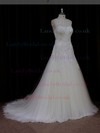 Sweep Train Simple Tulle Appliques Lace Scoop Neck Ivory Wedding Dress #LDB00021823