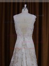 Affordable V-neck Ivory Lace Elastic Woven Satin Beading Sweep Train Wedding Dresses #LDB00021825