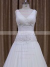 Chapel Train Ivory Tulle with Appliques Lace Perfect V-neck Wedding Dress #LDB00021831