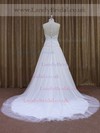 White Discounted Scoop Neck Tulle Appliques Lace Chapel Train Wedding Dresses #LDB00021832