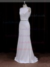 Sheath/Column Ivory Elastic Woven Satin Beading Scoop Neck Wedding Dress #LDB00021843
