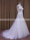 White Coolest Sweetheart Tulle with Appliques Lace Court Train Wedding Dress #LDB00021857