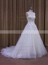 Great Chapel Train Tulle Appliques Lace White V-neck Wedding Dress #LDB00021860