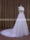 Scoop Neck Chiffon with Sashes/Ribbons Chapel Train White Wedding Dresses #LDB00021871
