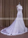 Trumpet/Mermaid White Tulle Appliques Lace Watteau Train Wedding Dresses #LDB00021874