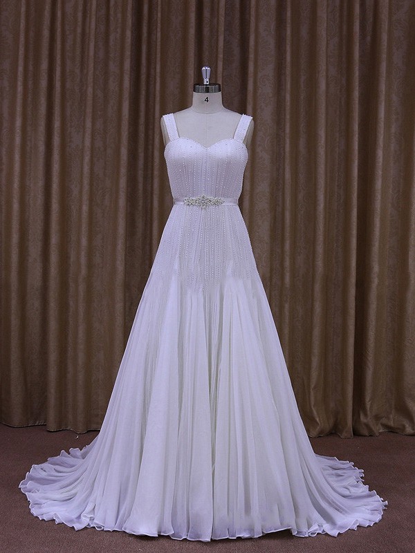 Sweetheart Ivory Chiffon Beading Court Train Fashion Wedding Dresses #LDB00021884