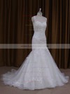 Trumpet/Mermaid Satin Tulle Appliques Lace Court Train Ivory Wedding Dresses #LDB00021920