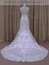 White Trumpet/Mermaid Satin Appliques Lace Unique High Neck Wedding Dresses #LDB00021923