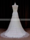 Ivory Scoop Neck Tulle Appliques Lace Trumpet/Mermaid Wedding Dresses #LDB00021924