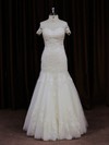 High Neck Ivory Tulle Appliques Lace Nice Trumpet/Mermaid Wedding Dresses #LDB00021939