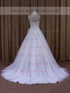 One Shoulder White Tulle Appliques Lace Pretty Ball Gown Wedding Dress #LDB00021947