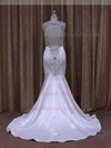 Trumpet/Mermaid Scoop Neck Satin Tulle Beading Ivory Wedding Dress #LDB00021950