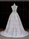 Scoop Neck Satin with Beading Court Train Ivory Modest Wedding Dress #LDB00021976