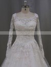 Long Sleeve Scoop Neck Ivory Tulle Beading Appliques Lace Wedding Dress #LDB00021996
