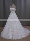 Ivory Strapless Lace Sashes / Ribbons Court Train Lace-up Wedding Dresses #LDB00021997