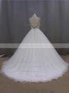 Ball Gown Ivory Tulle Beading Open Back V-neck Wedding Dress #LDB00021998