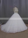Ball Gown Ivory Tulle Beading Open Back V-neck Wedding Dress #LDB00021998