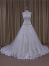 Online Sweetheart White Tulle Appliques Lace Court Train Wedding Dresses #LDB00022001