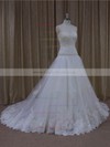 Online Sweetheart White Tulle Appliques Lace Court Train Wedding Dresses #LDB00022001