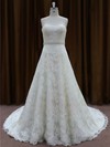 Chapel Train Ivory Lace Beading Famous Sweetheart Wedding Dress #LDB00022002
