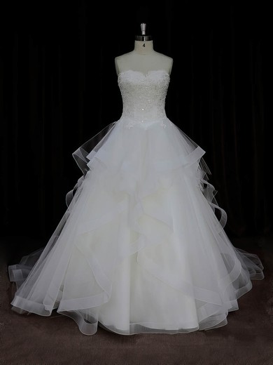Ball Gown Ivory Tulle Appliques Lace Boutique Sweetheart Wedding Dresses #LDB00022005