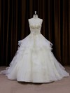 Ivory V-neck Organza Appliques Lace Princess Lace-up Wedding Dresses #LDB00022009
