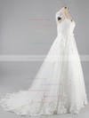Sweetheart Cap Straps Ivory Tulle with Appliques Lace Court Train Wedding Dress #LDB00022010