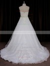 Sweep Train Ivory Tulle Satin Appliques Lace Sweetheart Wedding Dresses #LDB00022015