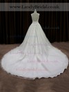 Ivory Chapel Train Tulle Appliques Lace Scoop Neck Wholesale Wedding Dresses #LDB00022017