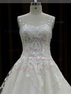 Ivory Chapel Train Tulle Appliques Lace Scoop Neck Wholesale Wedding Dresses #LDB00022017