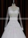 A-line Tulle Appliques Lace Ivory Long Sleeve Chapel Train Wedding Dresses #LDB00022018