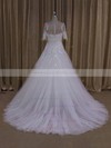 Court Train 1/2 Sleeve Tulle Appliques Lace Ivory Scoop Neck Wedding Dresses #LDB00022019