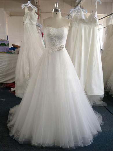White Promotion Sweetheart Lace Tulle Beading Court Train Wedding Dress #LDB00022020