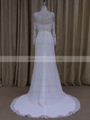 Sheath/Column Long Sleeve Chiffon with Appliques Lace White Scoop Neck Wedding Dresses #LDB00022022