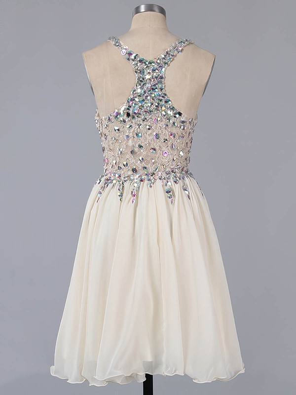 Lavender Chiffon Lace Crystal Detailing Sexy Short/Mini V-neck Prom Dress #LDB02016363
