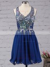 Lavender Chiffon Lace Crystal Detailing Sexy Short/Mini V-neck Prom Dress #LDB02016363