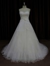 Court Train Ivory Discounted Tulle Satin Appliques Lace Sweetheart Wedding Dress #LDB00022023