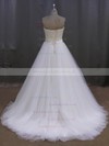Ivory Sweep Train Sweetheart Tulle Pearl Detailing Lace-up Wedding Dress #LDB00022026