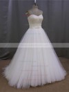 Ivory Sweep Train Sweetheart Tulle Pearl Detailing Lace-up Wedding Dress #LDB00022026