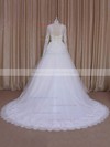 V-neck Lace Tulle Appliques Lace Court Train Ivory Long Sleeve Wedding Dresses #LDB00022027