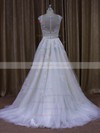 Ivory Sweep Train Cap Straps Tulle Appliques Lace Scoop Neck Wedding Dresses #LDB00022028