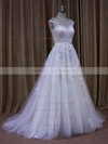 Ivory Sweep Train Cap Straps Tulle Appliques Lace Scoop Neck Wedding Dresses #LDB00022028