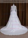 A-line Long Sleeve Ivory Satin Appliques Lace Scoop Neck Wedding Dresses #LDB00022029
