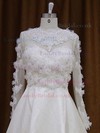 A-line Long Sleeve Ivory Satin Appliques Lace Scoop Neck Wedding Dresses #LDB00022029