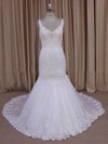 Different Trumpet/Mermaid Ivory Tulle Appliques Lace V-neck Wedding Dress #LDB00022030