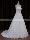 Elegant Strapless Ivory Lace Sashes / Ribbons Sweep Train Wedding Dresses #LDB00022032