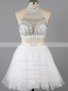 Unique Two Piece Gray Tulle Crystal Detailing High Neck Short Prom Dress #LDB02016369